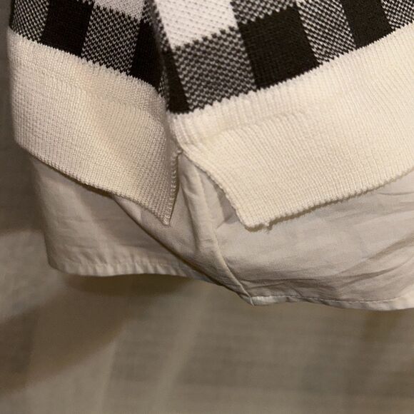 Talbots L Ivory Camo Olive Green Gingham Plaid Knit Shirt Hem Crew Sweater - Picture 8 of 11